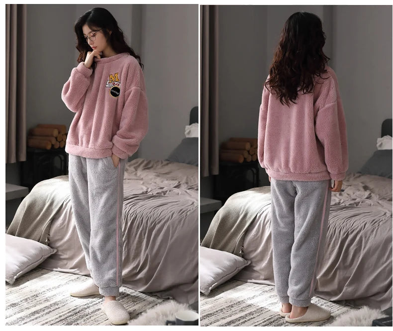 Women’s Winter Flannel Pajama Set – Warm, Thick Coral Fleece 2-Piece Loungewear