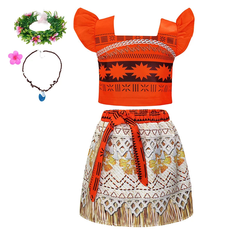 Girls Vaiana Dress Disney Moana 2 Cosplay Costumes Children Christmas Princess Party Outfit Clothes Kids Carnival Fancy Clothing