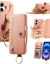 Wallet Flip Case for iPhone 16 15 Pro Max 14 Plus 16Pro 14Pro 15Pro Leather Strap Card Slots Zipper Cover