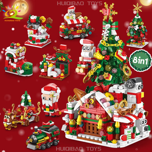 Christmas 8IN1 Santa Claus Tree Model Building Block DIY Elk Snowman Bricks Ornament Toys for  Adult Gift
