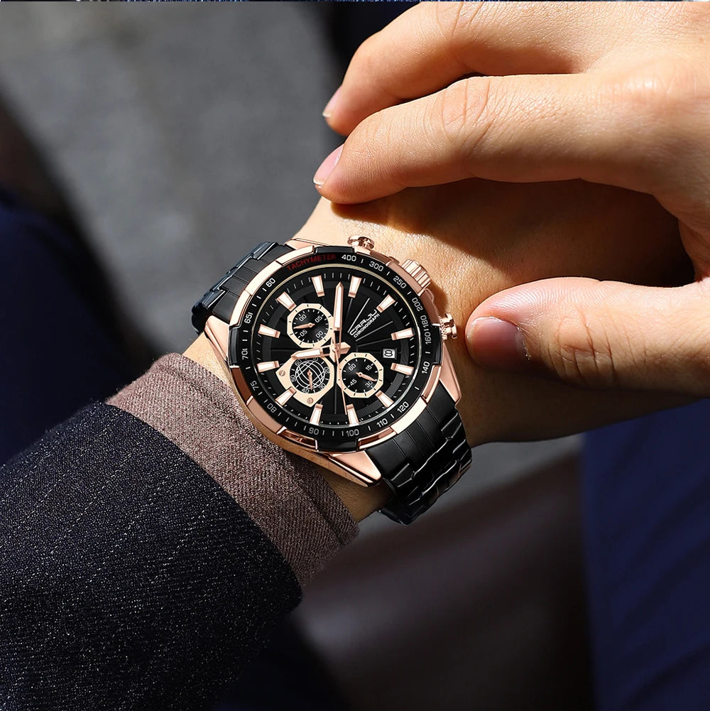 Men's Watches Fashion Business Multifunction Quartz Chronograph with Auto Date and Luminous Hands Relogio Masculino
