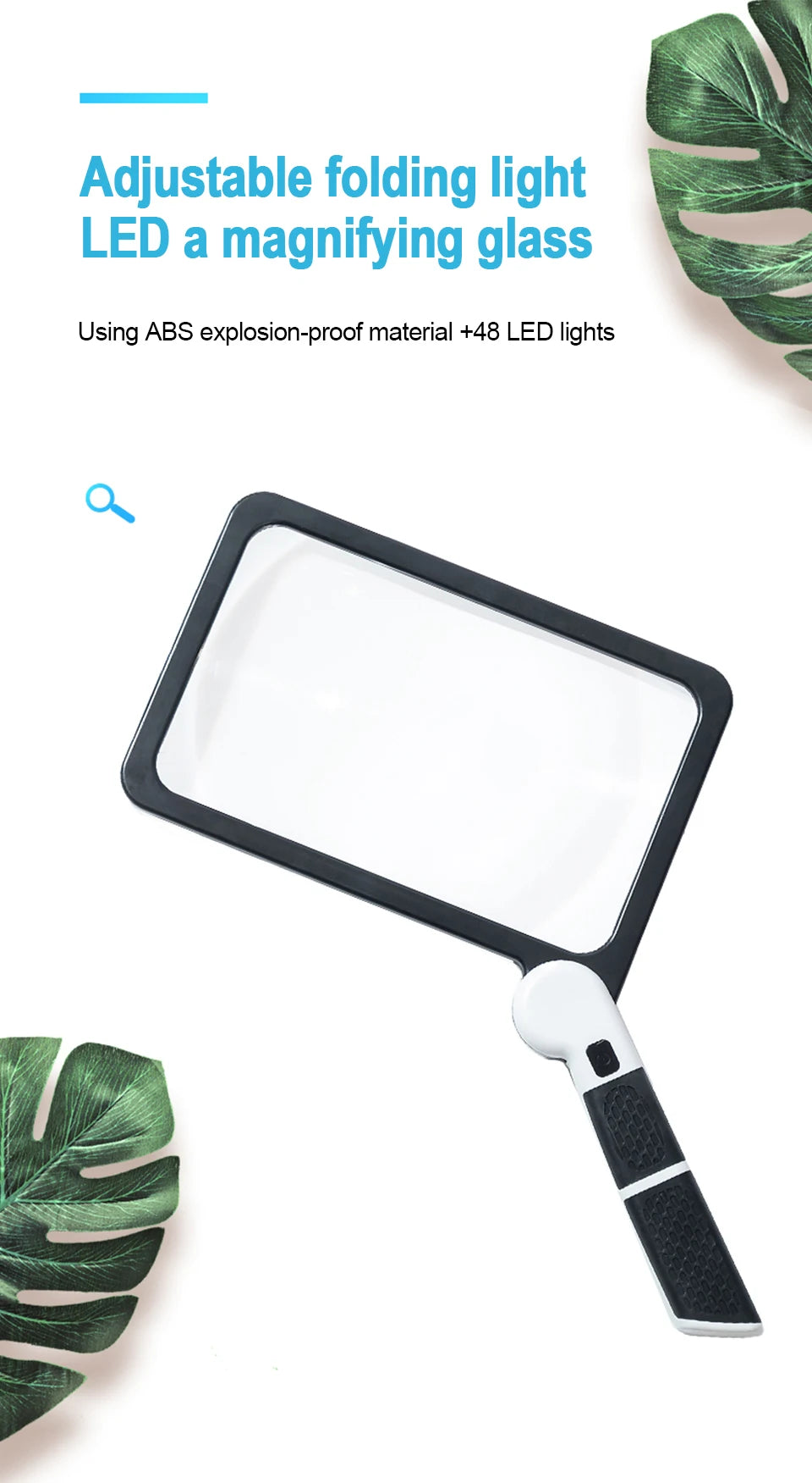 5X LED Handheld Magnifying Glass with 48 Lights Foldable Reading Magnifier