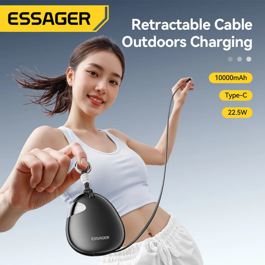 10000mAh Power Bank 22.5W Fast Charging Retractable Cable Wireless Charging with Digital Display & SOS Light