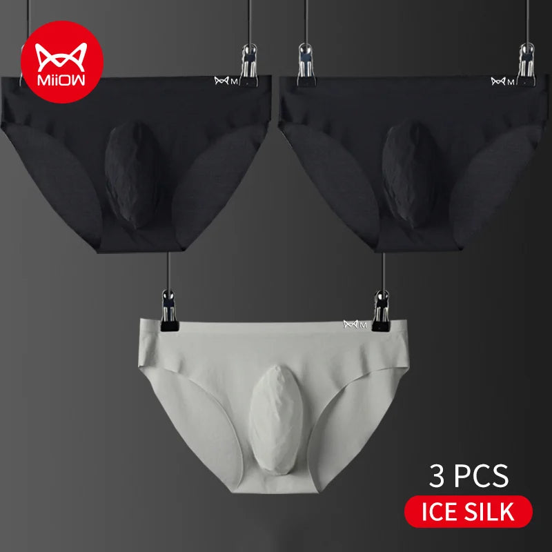 3-Pack Men’s Ice Silk Graphene Briefs – Antibacterial, Seamless, Mid-Waist & Breathable