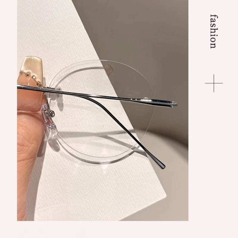 Womens Retro Round Rimless Progressive Multifocal Prescription Glasses