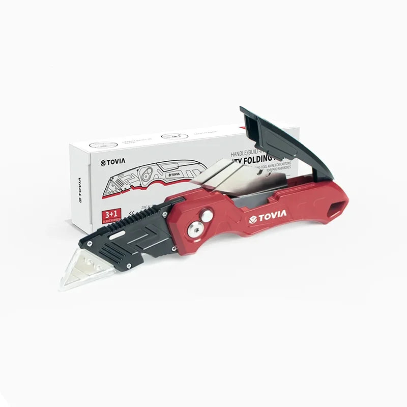 Folding Utility Knife Box Cutter, 3-Position Blades, Blade Storage Design with Extra 3 Blades, Box Knife for Cartons