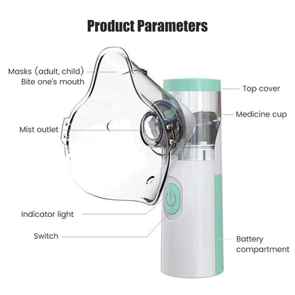 Medical Nebulizer Asthma Inhaler Handhe Inhalator Mini Silent Steam Nasal Humidifier + Finger Pulse Oximeter + Body Thermometer