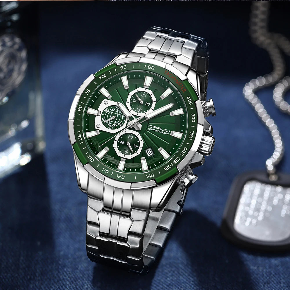 Men's Watches Fashion Business Multifunction Quartz Chronograph with Auto Date and Luminous Hands Relogio Masculino