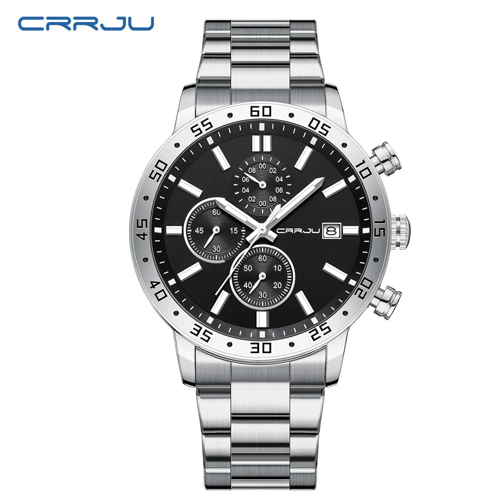 Fashion Mens Business Stainless Steel Band Quartz Watches with Calendar Chronograph Luminous Analog Wristwatch Man