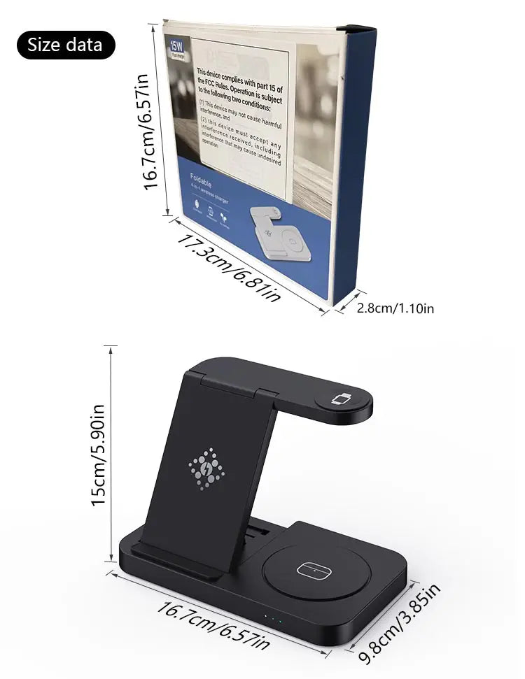 4 in 1 Foldable Wireless Charging Station For iPhone 16 15 14 13 12 Apple Watch 7/6 For Samsung Galaxy Watch Chargers 4/3