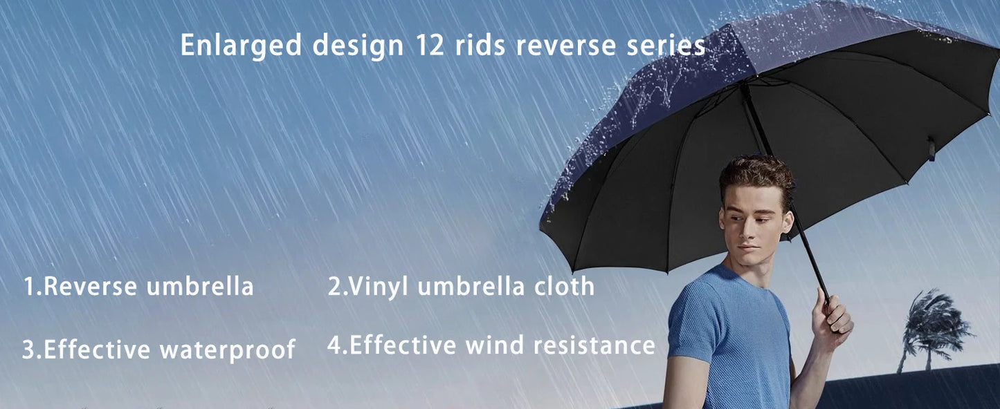 Large 12 Bone Windproof Folding Umbrella Waterproof Strong Frame Portable Travel Rain Umbrella