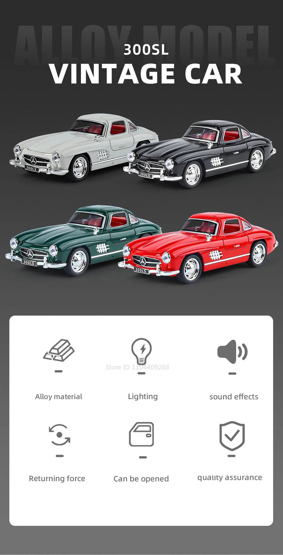 1:32 Scale 300SL GT63 V8 Sports Car Model Toy Metal Die-cast Sound Light Pull Back Vehicles Models Boys Hobby Ornaments Gifts