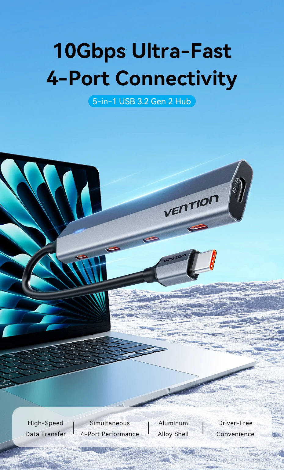 10Gbps USB3.2 Gen2 HUB for PC Laptop MacBook Air/Pro Desktop Portable Multi Port USB C Splitter Hub