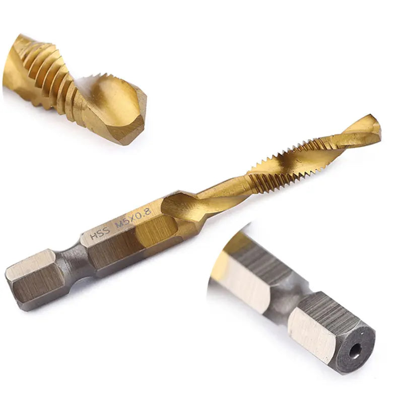 1pcs Hex Shank Titanium Plated HSS Screw Thread Metric Tap Drill Bits Screw Machine Compound Tap M3 M4 M5 M6 M8 M10 Hand Tools