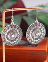 Statement Bohemian Vintage Ethnic Big Round Drop Earring Long Carved Flowers Drop Earrings For Women