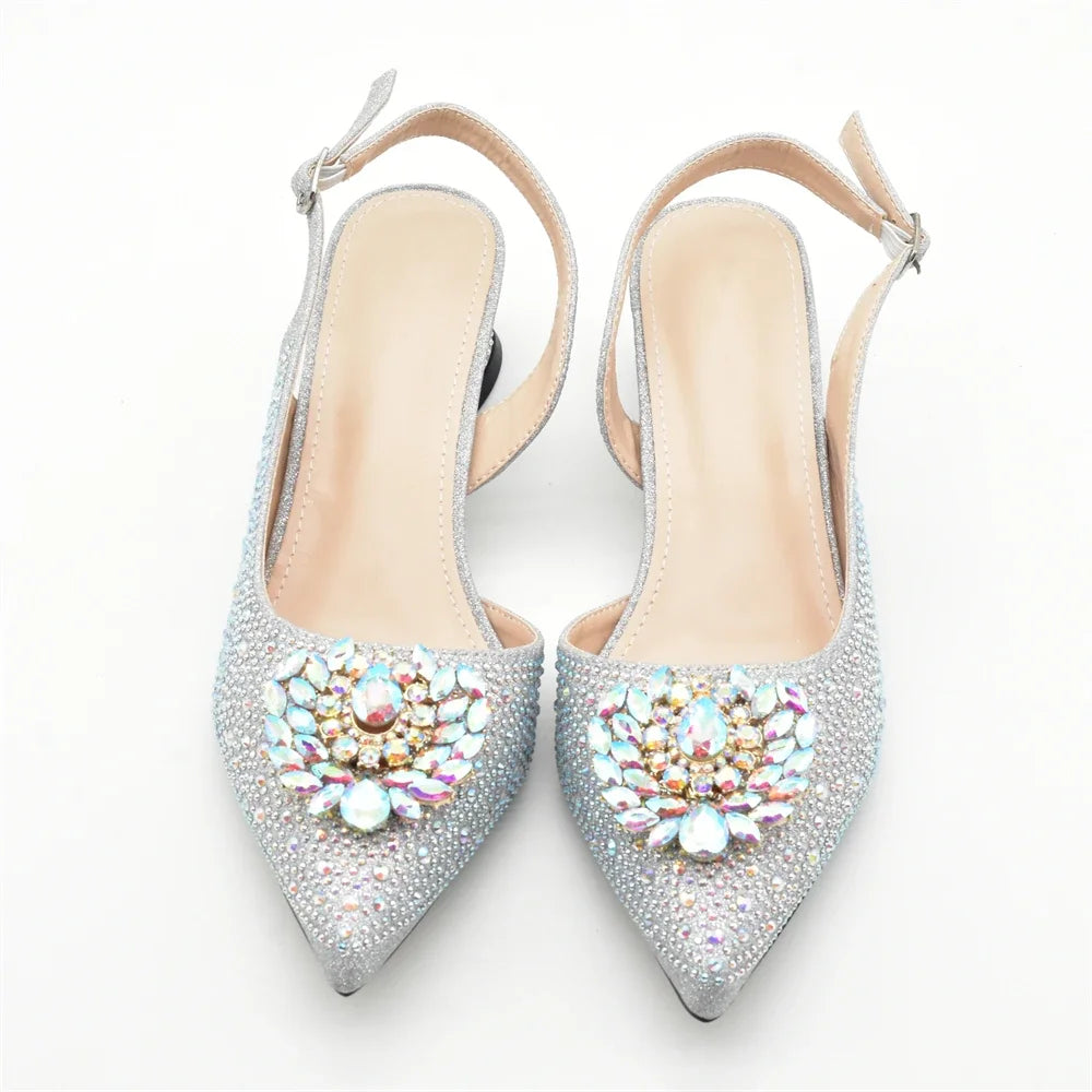 New Italian Shoes and Bags Matching Set Luxury Designer Pumps Women Full Rhinestone Designer Shoe and Bag Sets From Italy