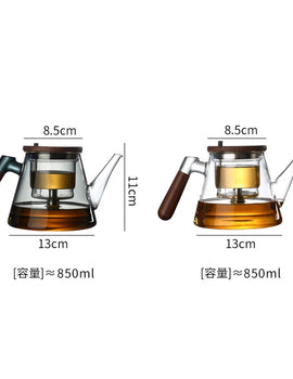 Easy One Click Tea Separation Filtration Glass Teapots With Wood Handle 850ml Tea Water Separation Tea Pot With Infuser Filter