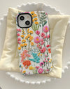 Wildflower Boho Embroidery Effect Flower Case for iPhone 16 15 Pro Max 14 Plus Protective 2 in 1 Double Deck Cover