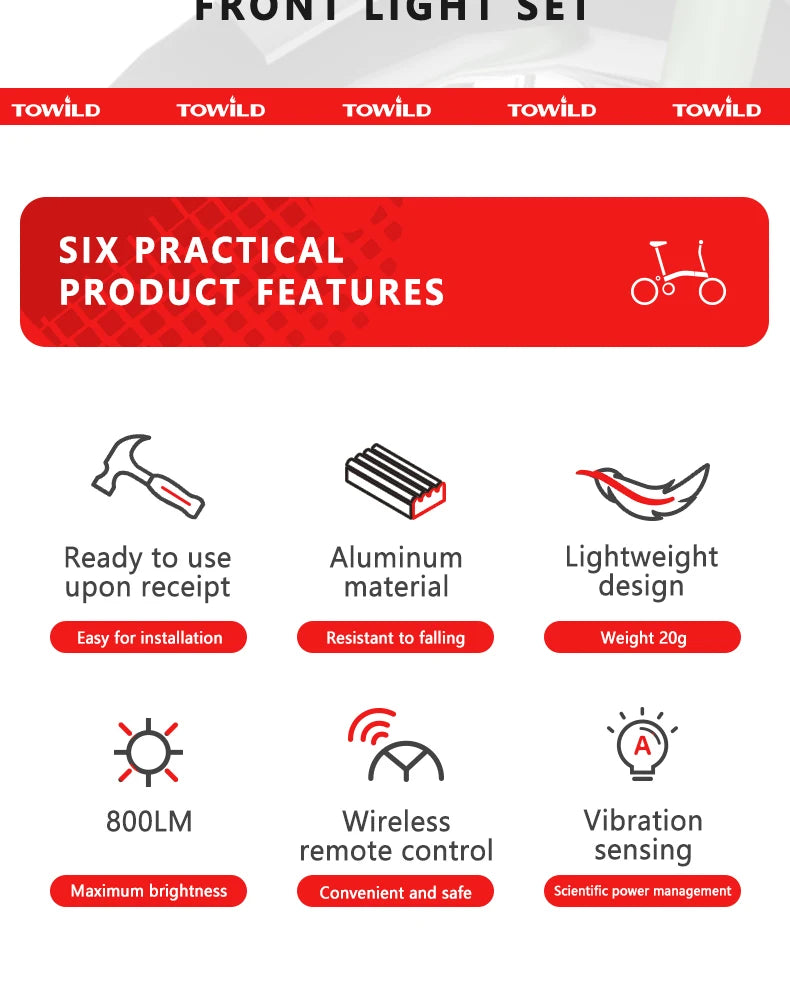 Bicycle Light For Brompton Light Type-C Rechargeable Brompton Headlight 800LM IPX6 Waterproof 1100mAh Bike Accessories