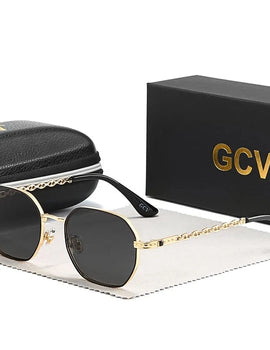 Rectangular square metal frame glasses, sunglasses, Polaroid lenses