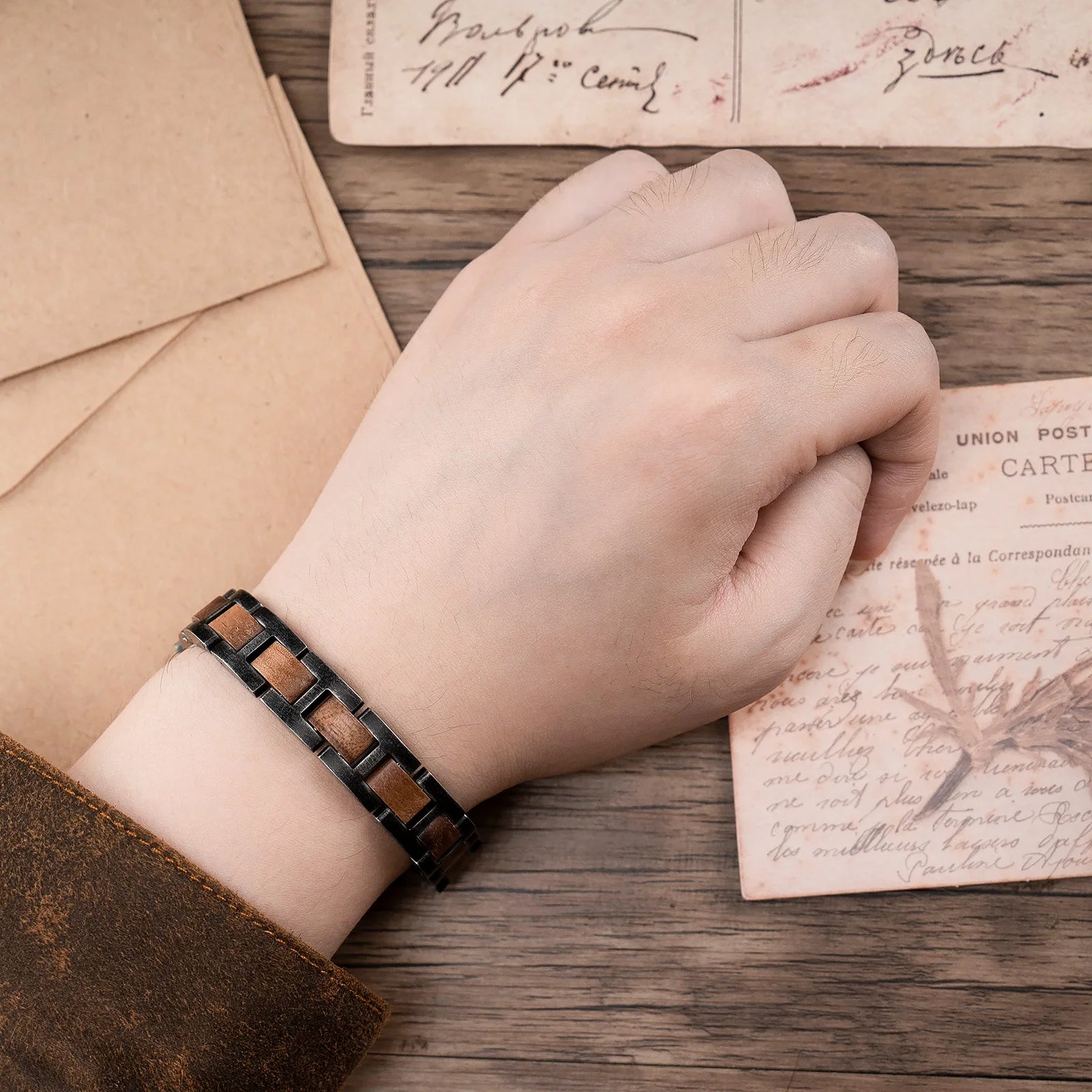 Bracelet Metal Stainless Steel Wood Strap Jewelry Ladies