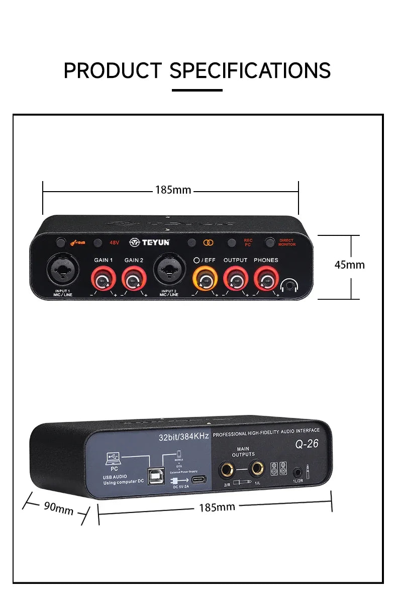 2 Channel USB Audio Interface Mixer For Guitar Recording And Studio Streaming