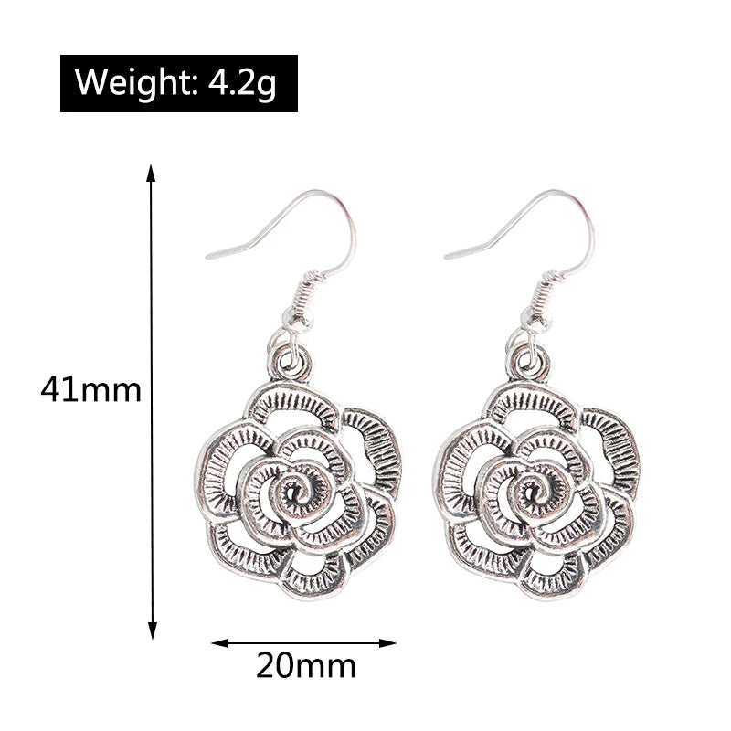 Statement Bohemian Vintage Ethnic Big Round Drop Earring Long Carved Flowers Drop Earrings For Women