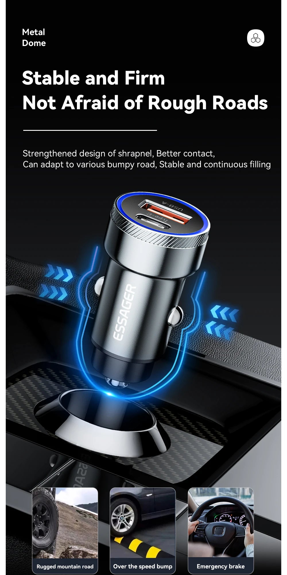 54W USB-C + USB-A Fast Car Charger (PD 3.0 + QC 3.0)