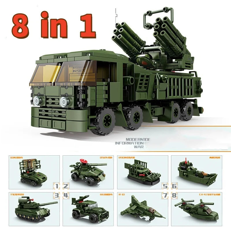 8IN1 Military WW2 War T90 Battle Tank  Building Blocks Army Weapon Bricks Educational Toys For s s Games