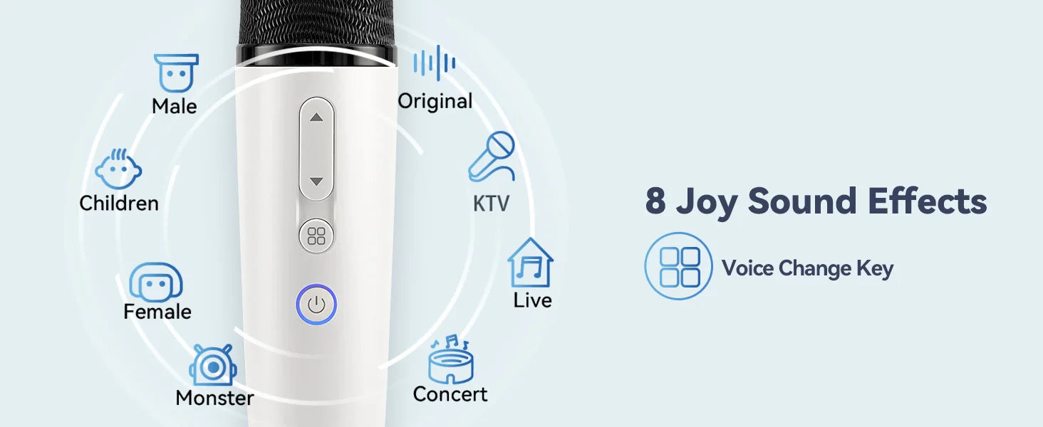 Tesla Karaoke Mic with Portable Bag, Wireless Mic with 8 Joy Effects, Rechargeable Mic with Type-C & Aux in Receiver