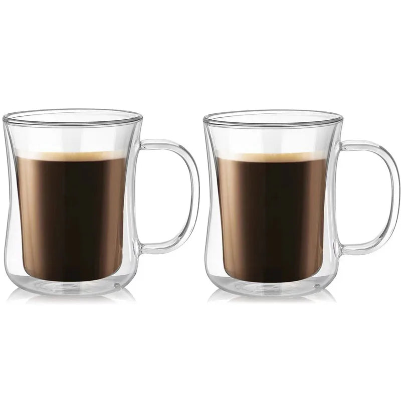 220/300/400ml Double Wall Glass Espresso Cups Clear Coffee Mug With Handle For Hot Cold Beverage Milk Juice Drinkware Set