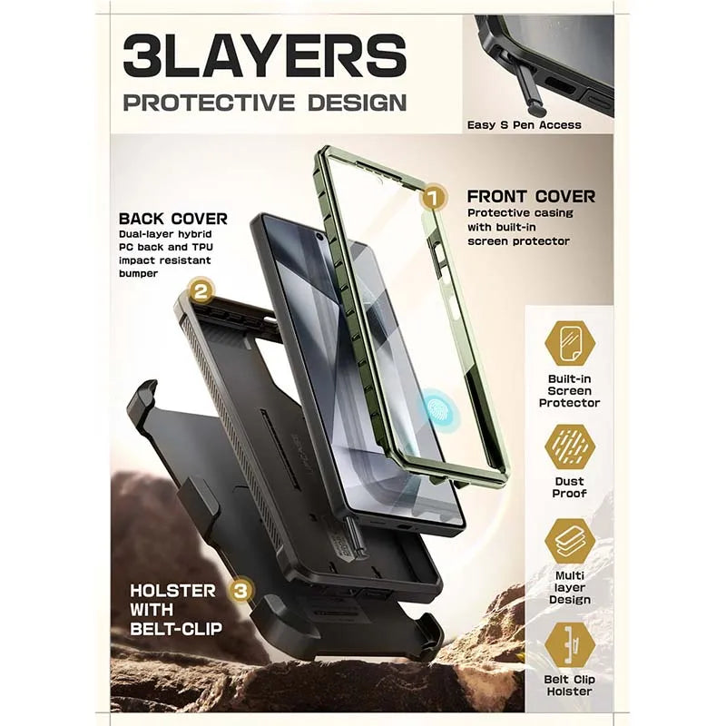 For Samsung Galaxy S25 Ultra Case UB Pro Full-Body Dual Layer Rugged Belt-Clip Phone Case with Built-in Screen Protector