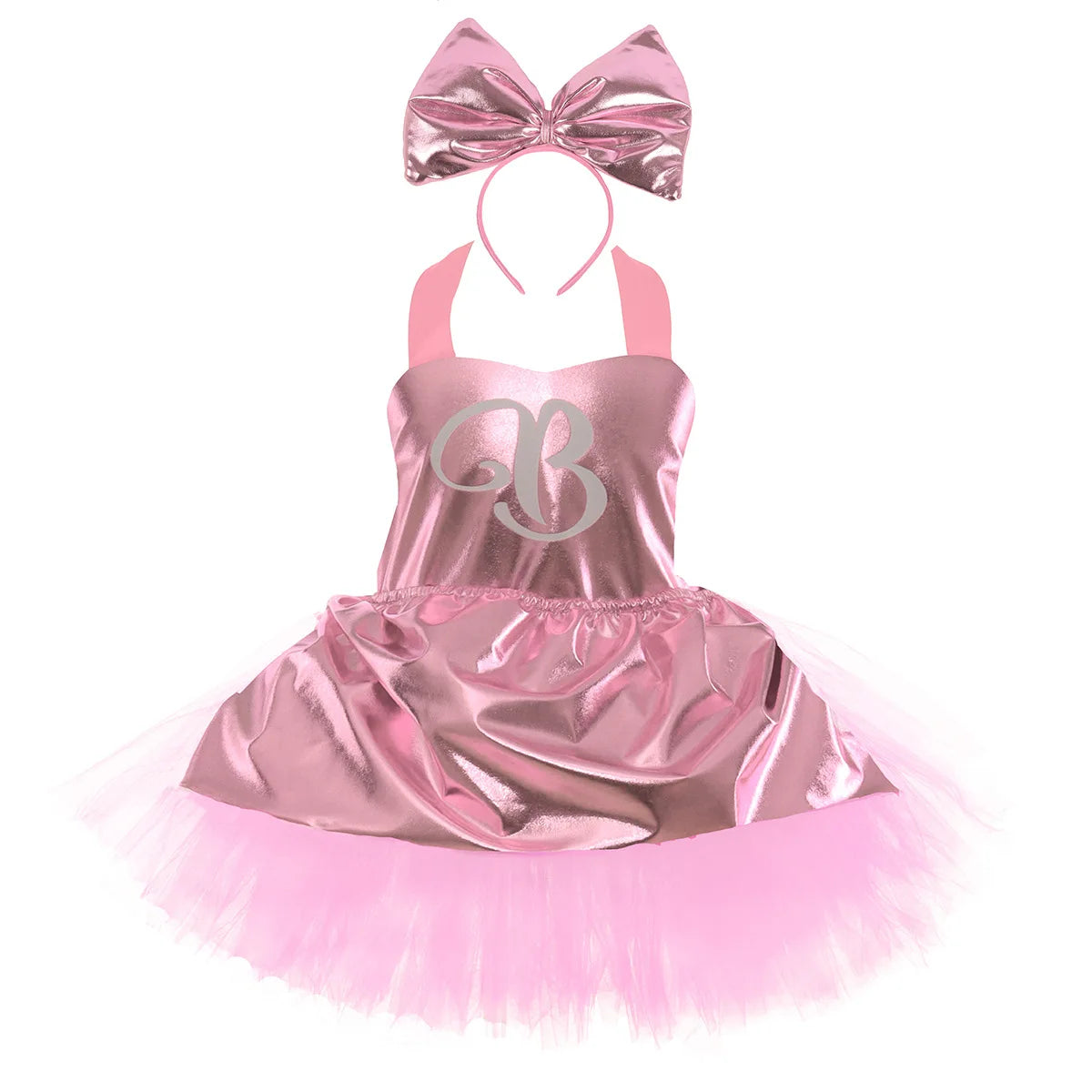 Golden Satin Tutu Dress with Bow Headband Birthday Party Costume