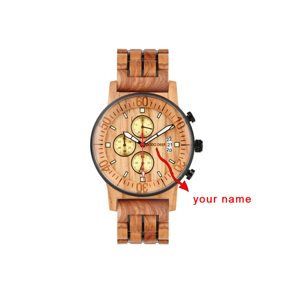 Wood Watch Calendar Multifunctional Fashion Wrist Quartz Customizable Engraving