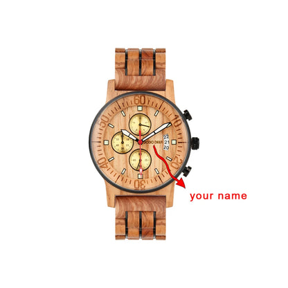 Wood Watch Calendar Multifunctional Fashion Wrist Quartz Customizable Engraving