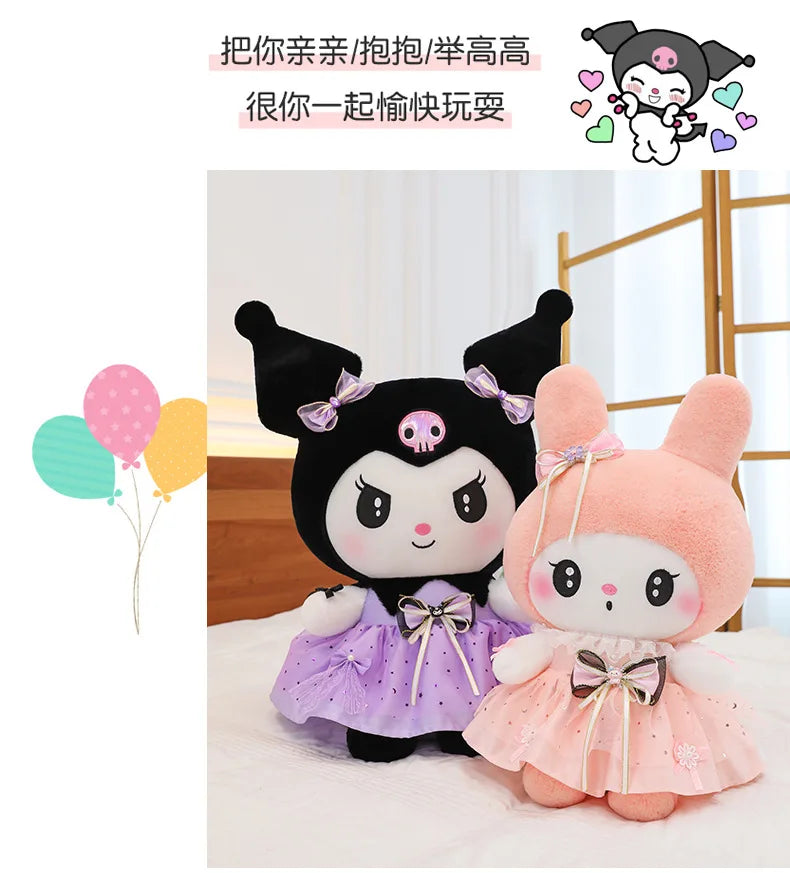 70cm Sanrio Kawaii Kuromi Plush Toy in Princess Tulle Skirt Melody Stuffed Doll Kids Birthday Xmas Gift Cute Pillow for Children