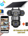 12MP 6K  Outdoor Solar 4G Camera Three Lens Three Screen PIR Motion Detection Cam Waterproof Night Vision Smart Security CCTV