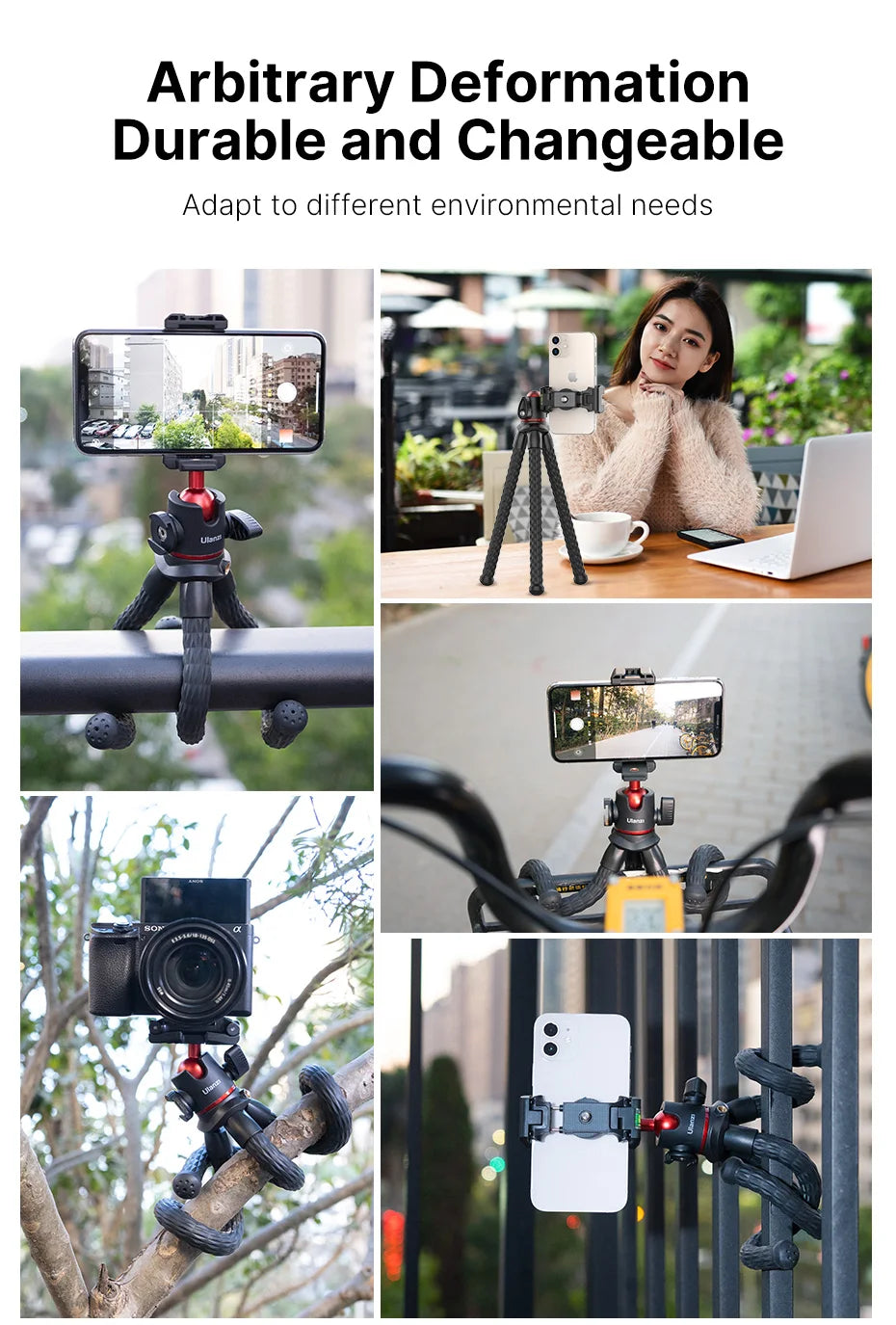 Flexible Tripod DSLR Smartphone DSLR Camera Tripod with Phone Mount Ballhead Vlog Tripods with Cold Shoe