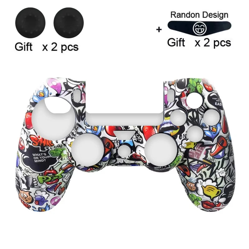 Anti-Slip Silicone Case for PS4 Controller with Thumb Grip Caps & LED Light Bar Sticker, Soft Protective Cover