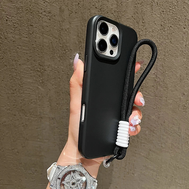 Dopamine-Inspired Silicone Solid Color Simple Phone Case for iPhone 17 16 Pro Max Air 16 Plus 15 14 With Lanyard Cover
