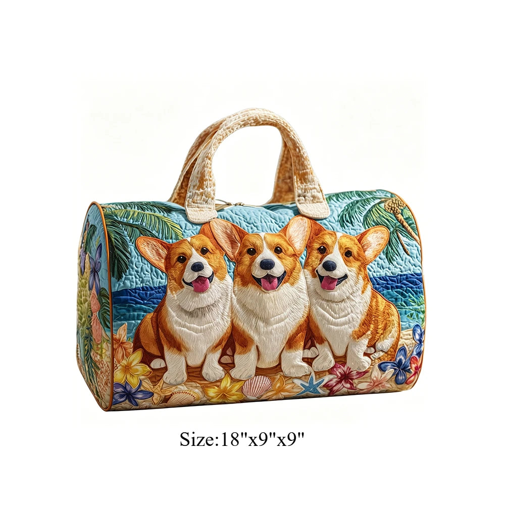 Corgi Dog Quilted Duffel Bag Women Weekender Bag 3D Animal Print Travel Tote Bag Summer Vacation Gym Overnight Luggage Pet Lover
