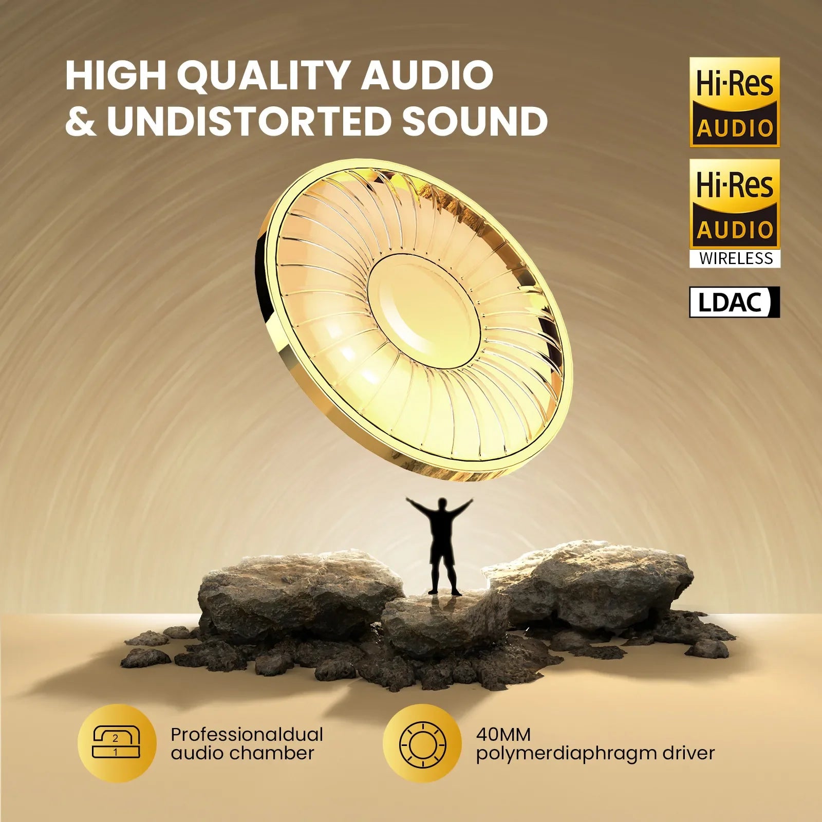 A5 Bluetooth 5.4 Headphones 43dB Hybrid Active Noise Cancelling Over Ear Wireless Headset Hi-Res LDAC Audio With ENC Mic