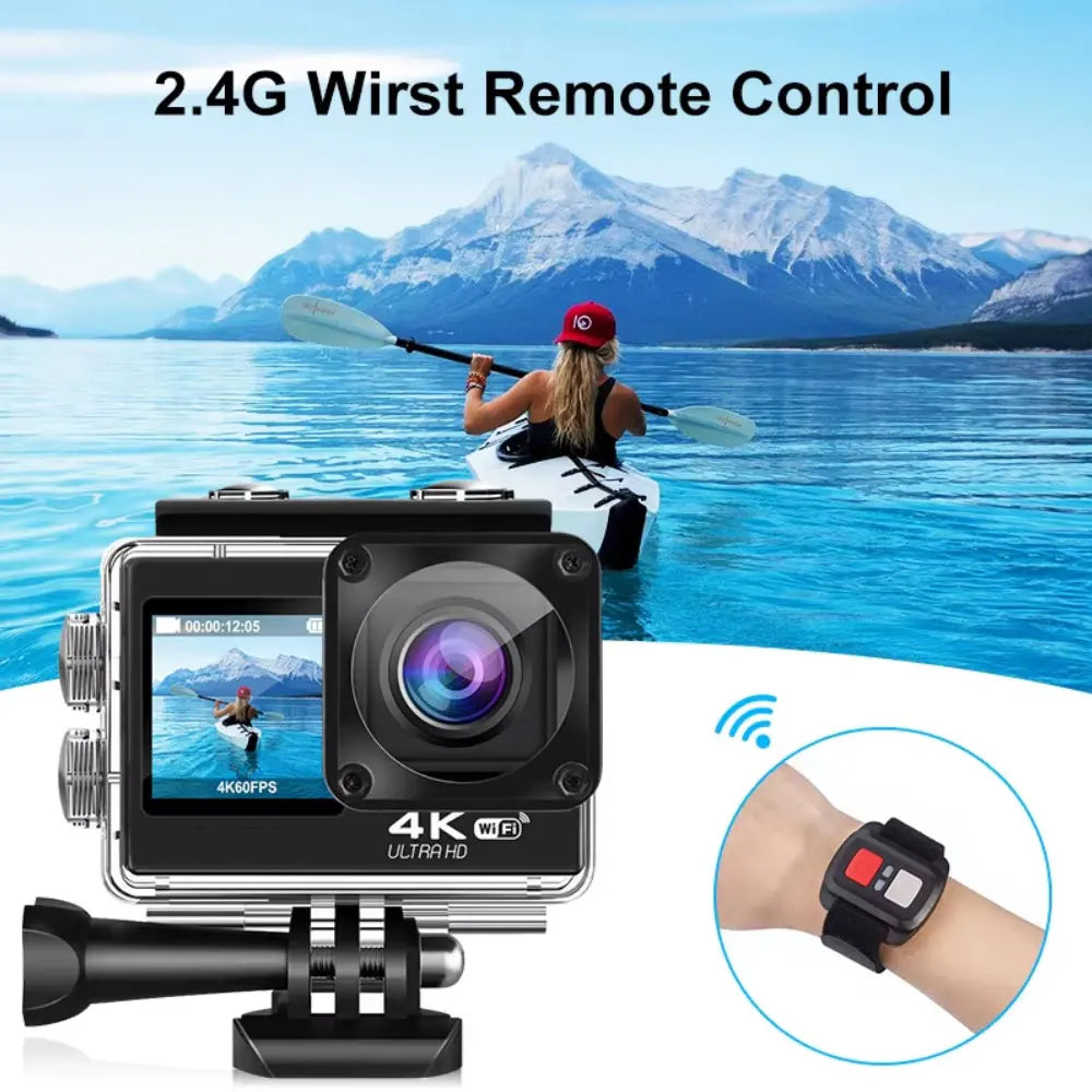 5K Action Camera 4K 60FPS 2" IPS Dual Touch Screen 4X Zoom Pro Action Cam 30M Waterproof WiFi Sports Camera with Remote Contro