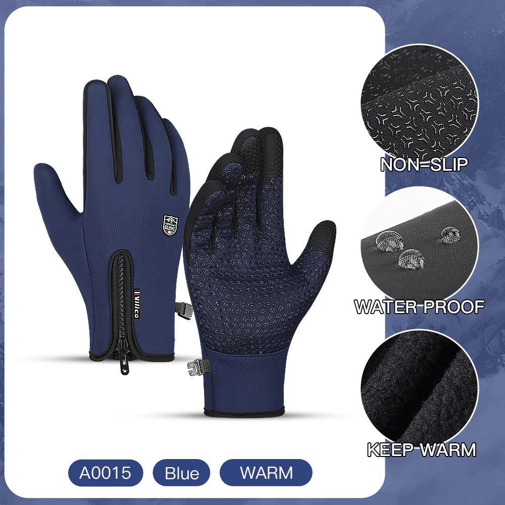 Winter Cycling Gloves Windproof Warm Fluff Touchscreen Gloves Outdoor Sports Running Hiking Motorcycle Gloves Men
