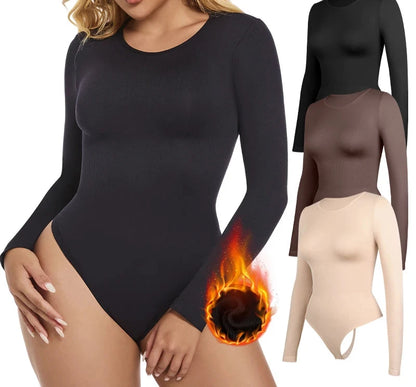 Shapewear Bodysuit Women Body Shaper Tummy Control Long Sleeve Open Crotch Crew Neck Seamless Shapers