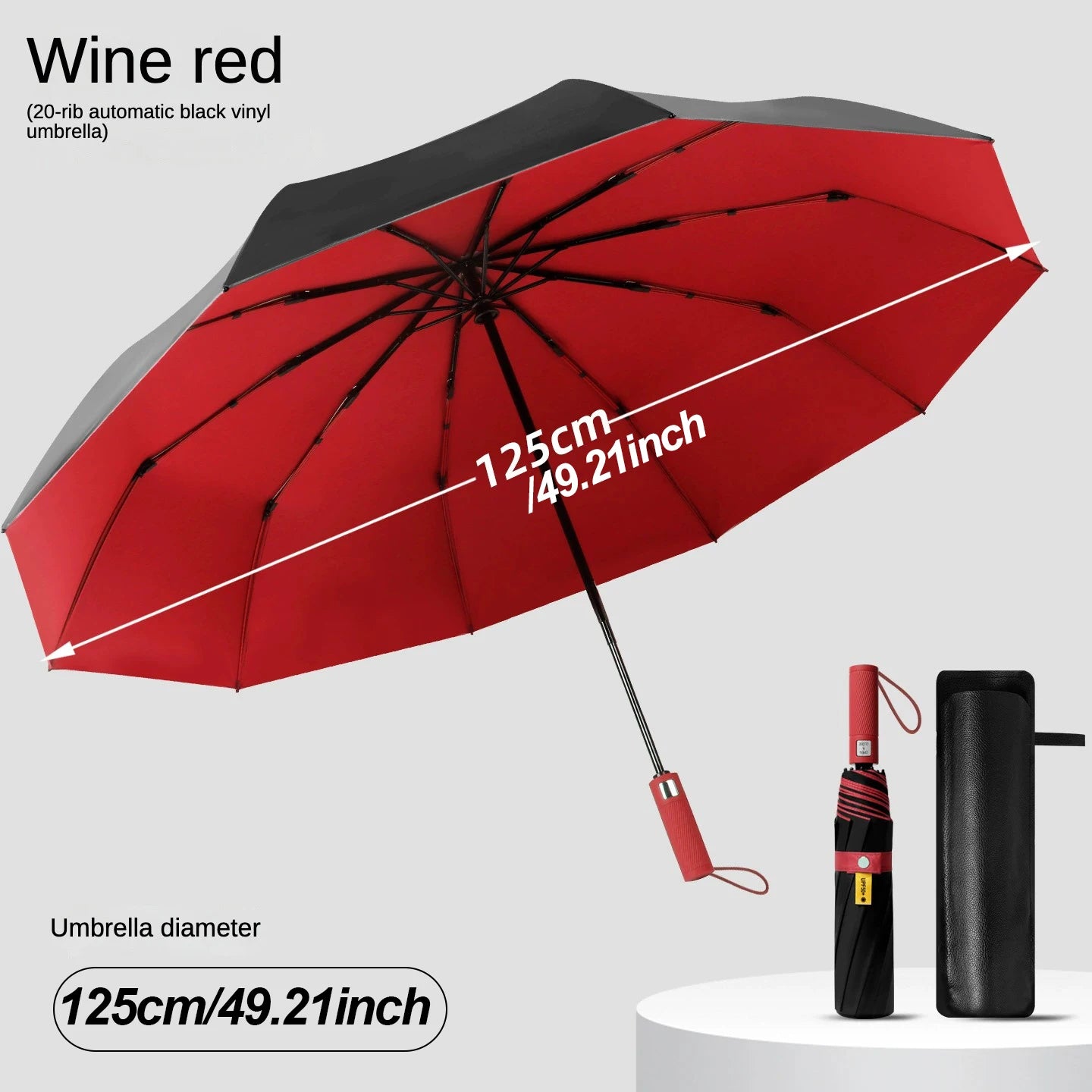 125cm Oversized Fully Automatic Wind Resistant Folding Umbrella Leather Cover