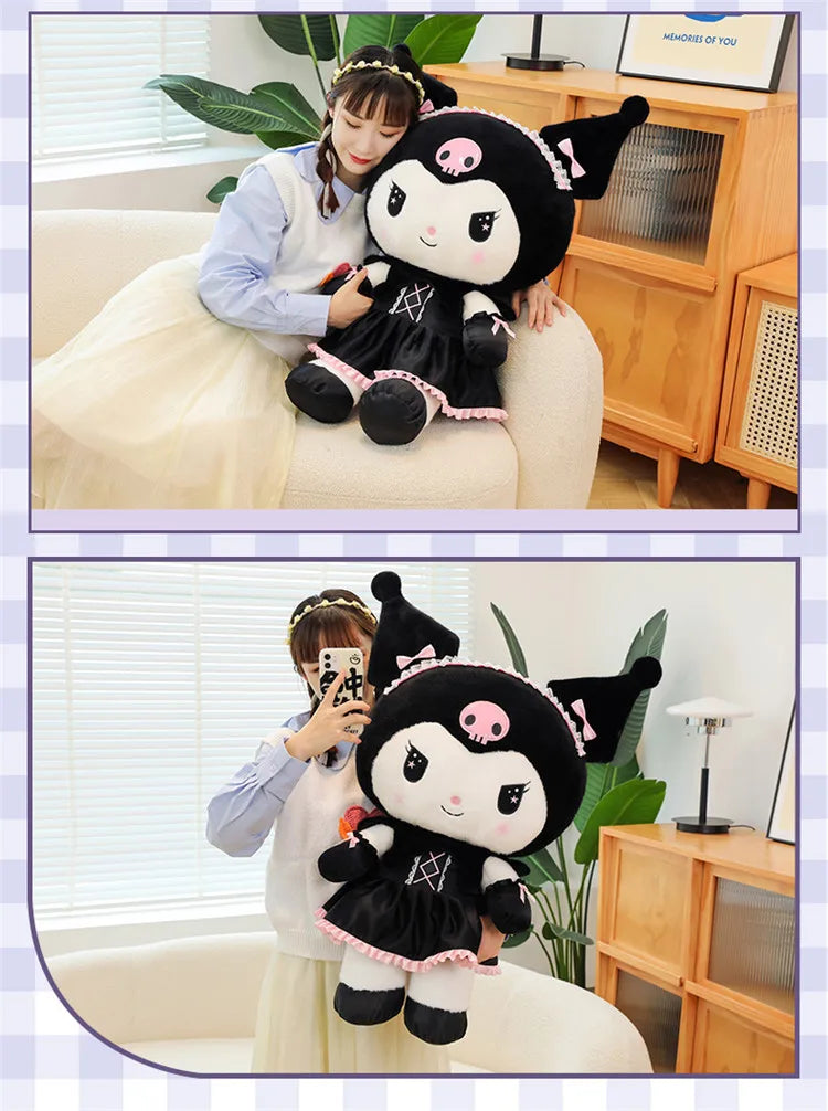 Hot Kawaii 60cm Dark Uniform Kuromi Plush Toy Cartoon Anime Sanrio Stuffed Doll Cute Kuromi Pillow for Kids Birthday Xmas Gift