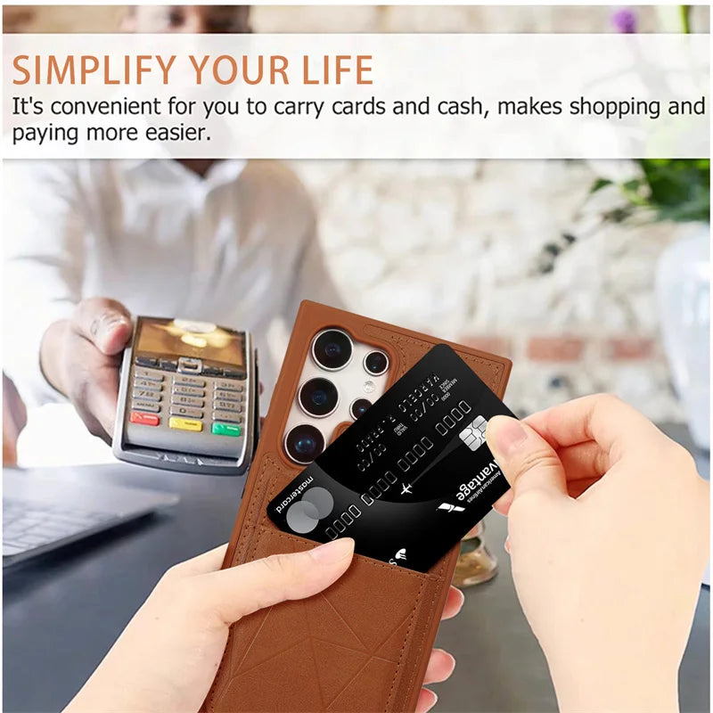 Business Leather Card Slot Bag Bracket Case for Samsung Galaxy S22 24 23 Plus Ultra Matte Stand Holder Wallet Shockproof