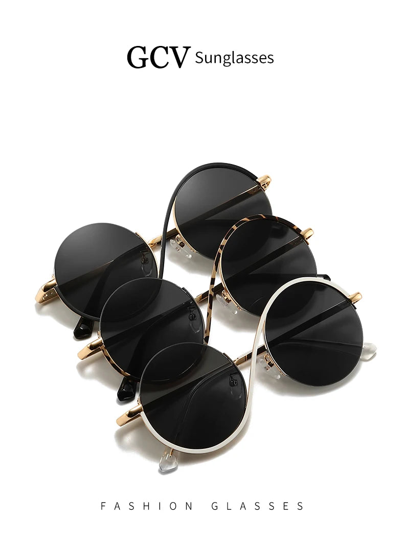 Round Frame Punk Style Women Sunglasses UV400 Anti-Reflective Fashion Eyewear Alloy Frame