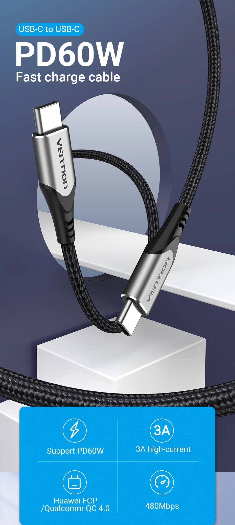 USB Type C To USB C Cable PD60W Fast Charging Cable USB C Cable for iPhone 16 15 Quick charge Cables 3A C Wire Data Sync